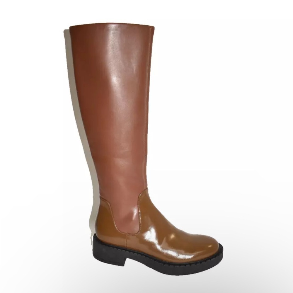 Jeffrey Campbell Lennard Knee High Riding Boot Two Tone Brown Leather SZ 7
